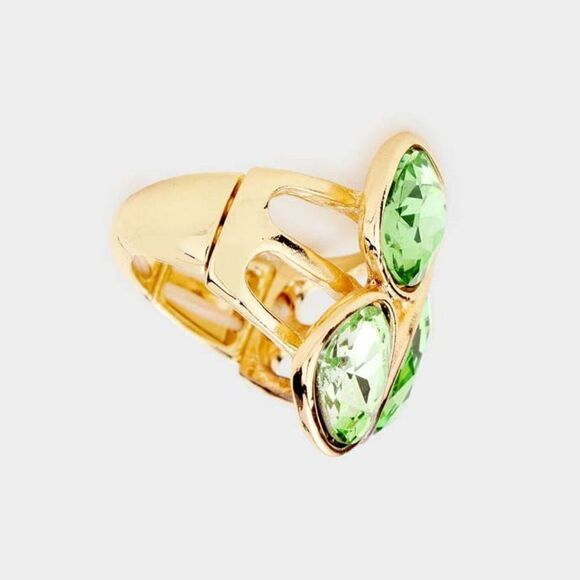 Green Oval Crystal Gold Stretch Ring - Picture 4 of 6